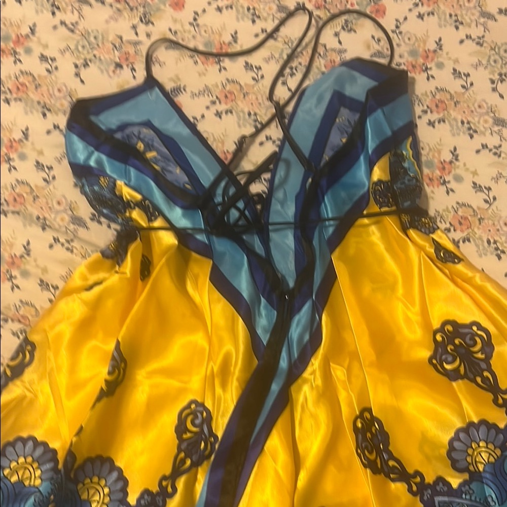 Rubber Ducky Productions Yellow and Blue Spaghetti Strap Maxi Sundress - Picture 5 of 7